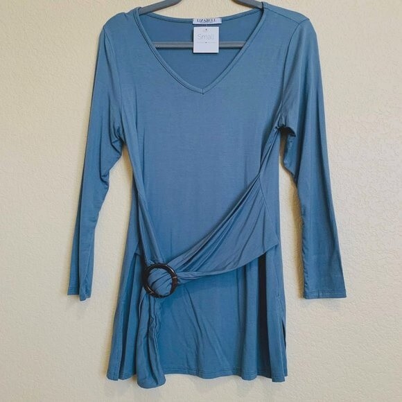 Lizabell blue top V-neck long sleeve with front knot top size S - Picture 1 of 11